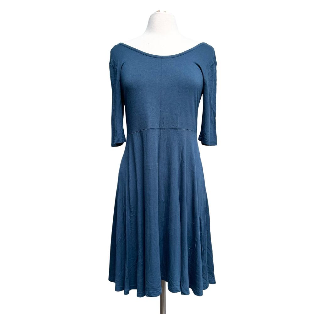 Navy Short Sleeve Fit and Flare Dress